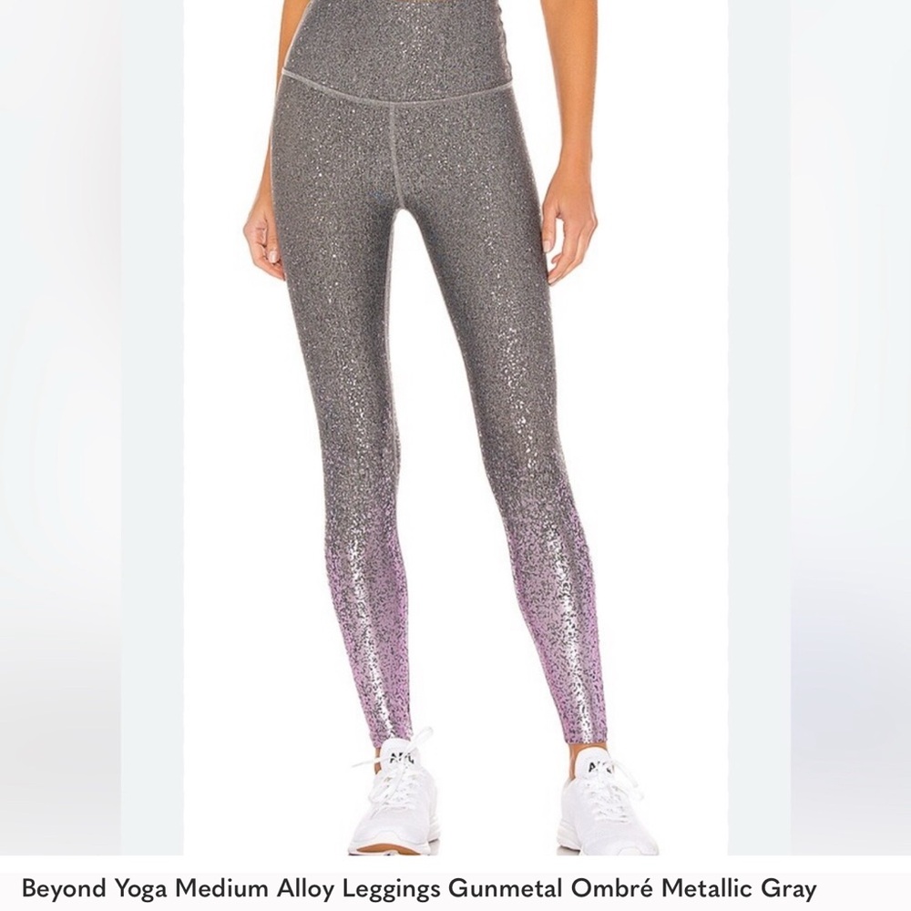 Beyond Yoga Metallic Gunmetal to Lilac Ombre Leggings